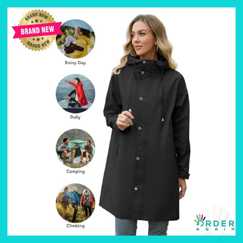 Long Waterproof Rain Jacket Packable Lightweight … - image 7